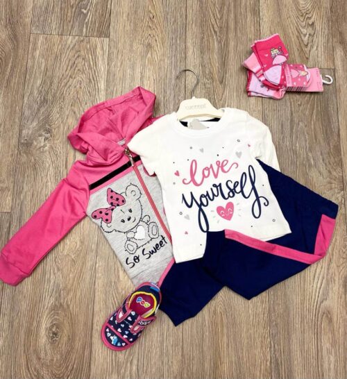 Baby’s 3piece teddy print long sleeve top , hooded zipper leggings