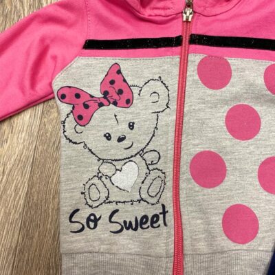 Baby’s Teddy Print Top+ Zipper Hoodie+ Leggings