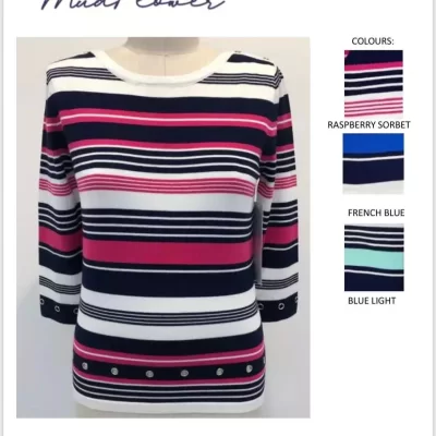 MudFlower Striped Eyelet Boat Neck Jumper