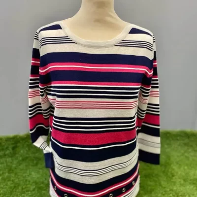 MudFlower Striped Eyelet Boat Neck Jumper