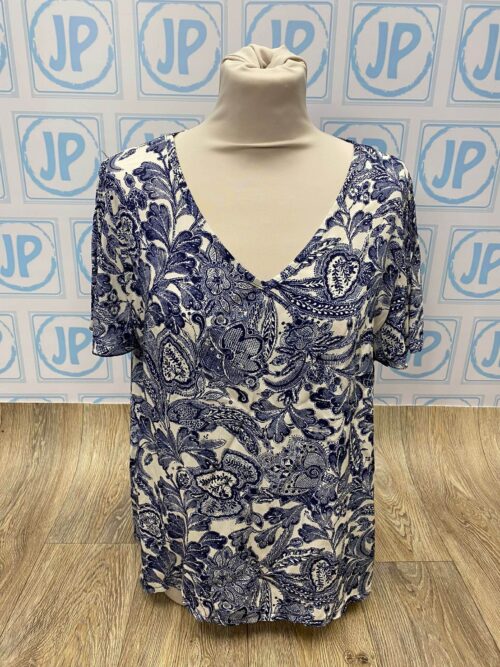 Actuelle ladies blue floral v-neck short sleeve top