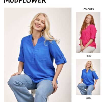 Mudflower – Adjustable Sleeve with Front Pocket Tunic Top