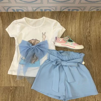 Girls Shorts and T-Shirt Bow Set