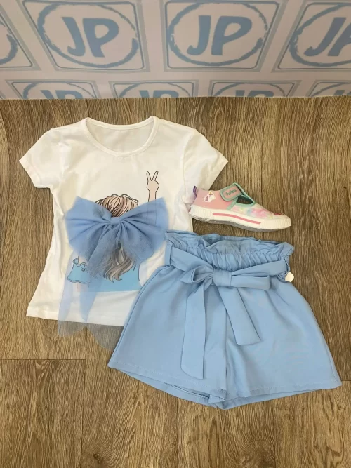 girls short and t-shirt bow set2