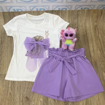 Girls Shorts and T-Shirt Bow Set