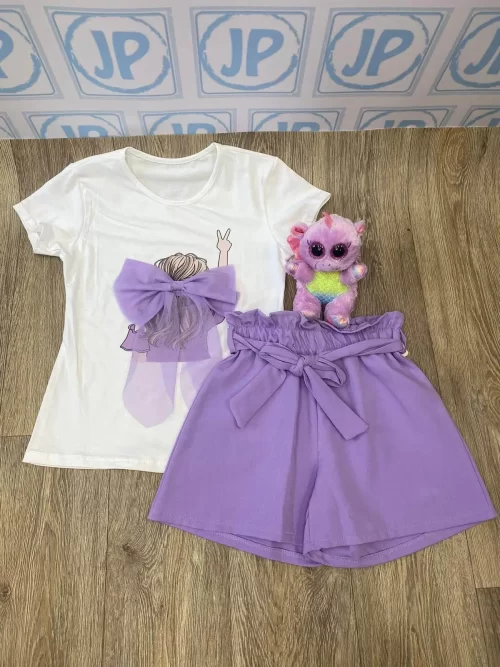 girls short and t-shirt bow set1.2